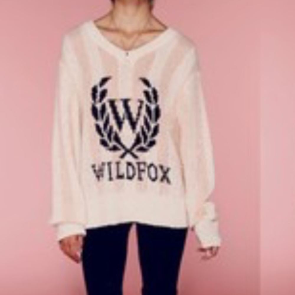WILDFOX pink and white striped Semi Sheer Oversized Sweater V-Neck L